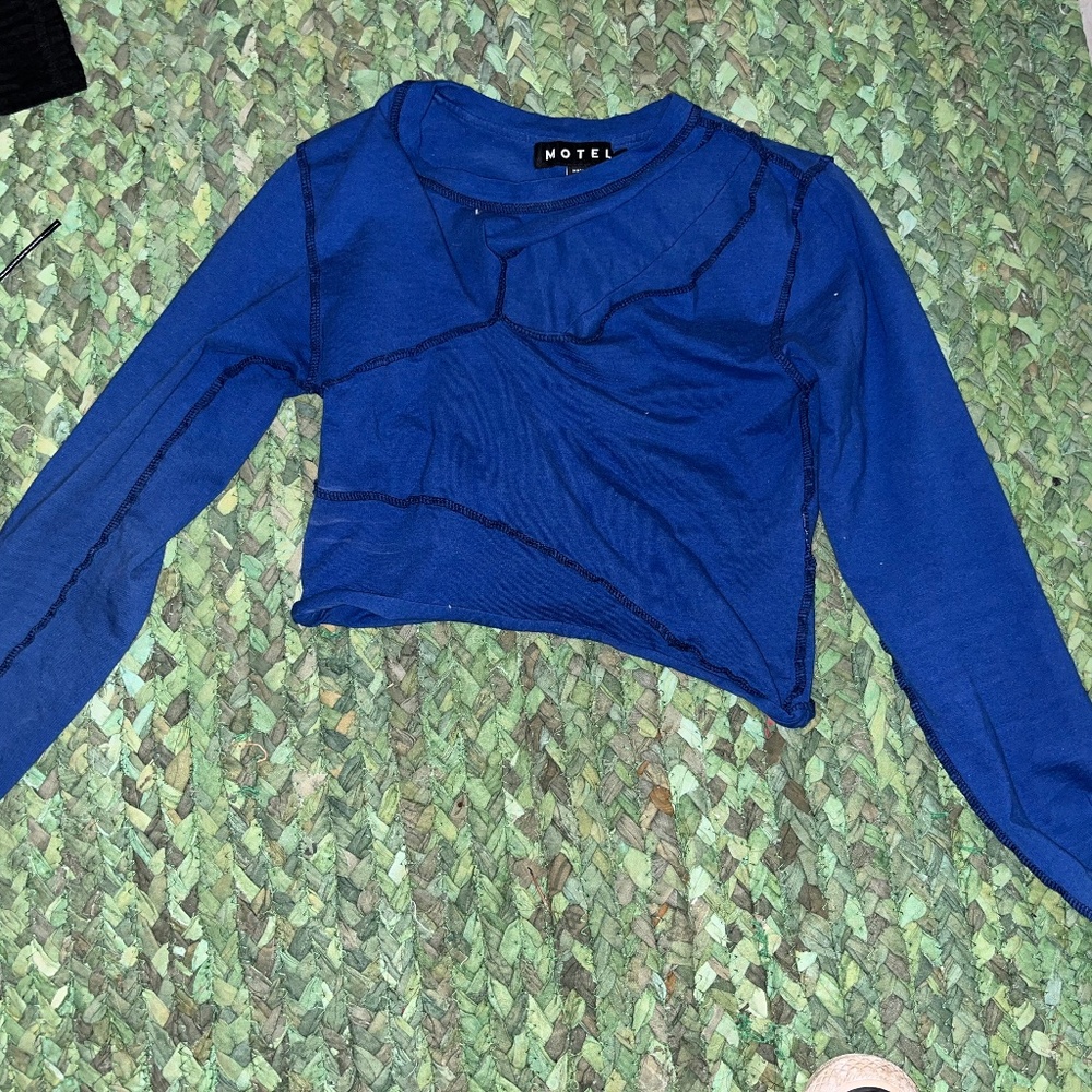 Long sleeve blue seam detail shirt